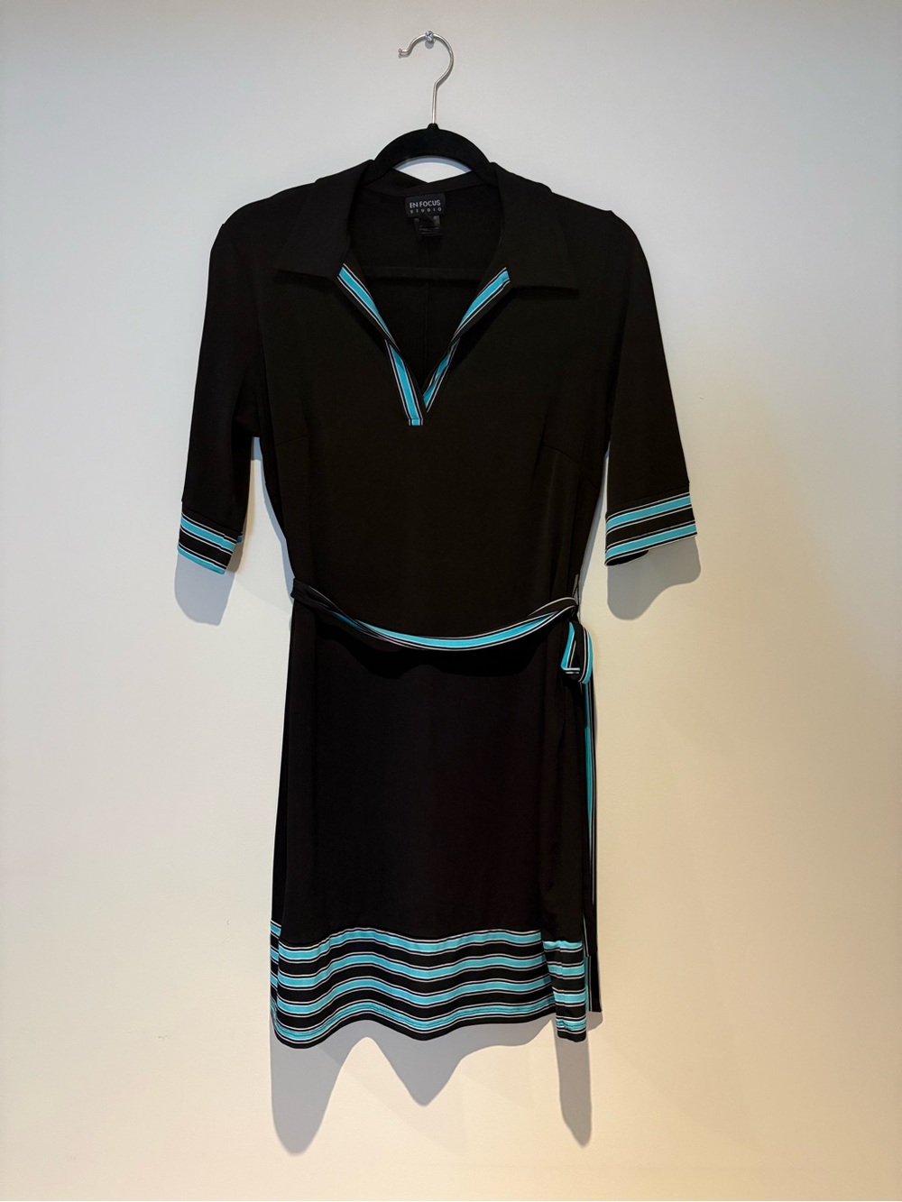 Enfocus Studio Black Dress with Turquoise Trim